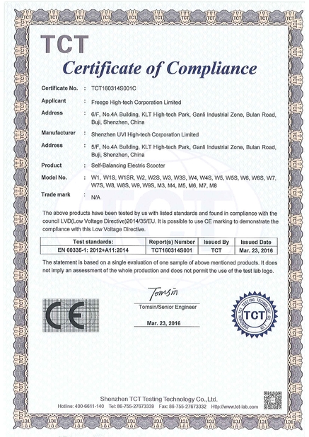 Trung Quốc Freego High-Tech Corporation Limited Co., Ltd. Chứng chỉ
